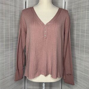 Anthropologie Top Mauve Ribbed Long Sleeve Button Cuff Size S